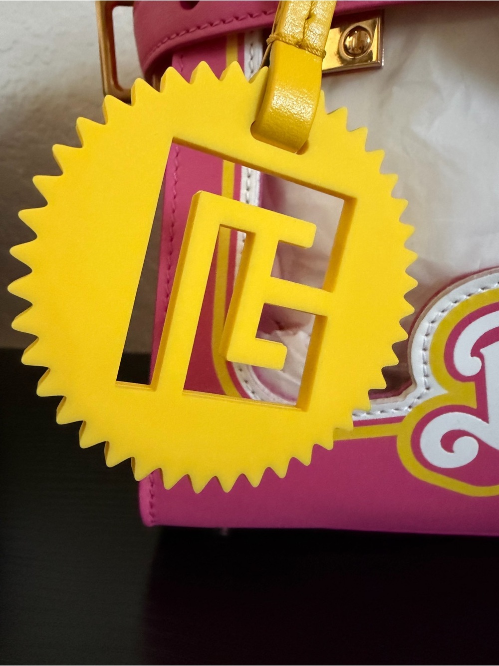 Balmain x BARBIE collab Pink and Yellow Logo Satchel with Gold Hardware - Picture 3 of 12